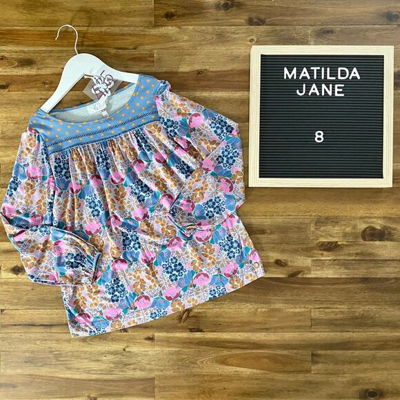NWT Matilda Jane Make Believe Blue Pink Floral Long Sleeve Wonderment Top Teen 8 - Picture 1 of 6
